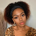 Throw On & Go Black To Brown Ombre Jerry Curly Glueless Short Headband Wig 100% Human Hair(Get Free Trendy Headbands)