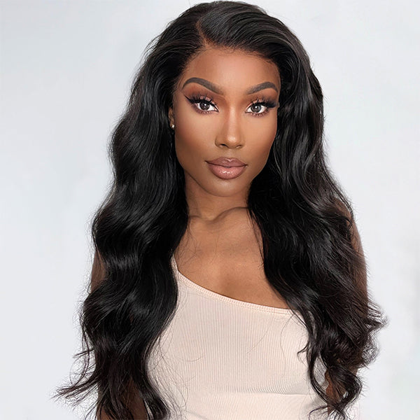 Natural Black Body Wave 13x4 Frontal HD Lace Glueless Side Part Long Wig 100% Human Hair | Large & Small Cap Size