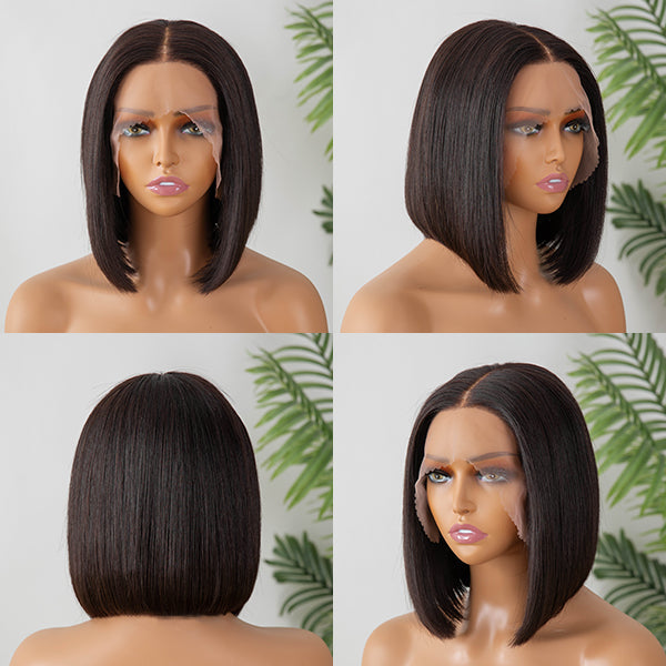 Pre-bleached Glueless Middle Part Wide T Lace Bob Wig 100% Human Hair | Easy & Daily